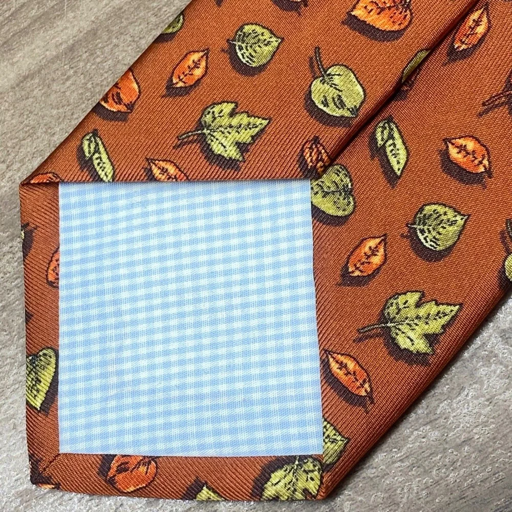Marchesi di Como Men Burnt Orange Silk Autumn Leaf Print Tie Made in Italy